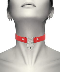 Alternative view of COQUETTE CHIC DESIRE - RED VEGAN LEATHER NECKLACE WITH HEART ACCESSORY WITH KEY