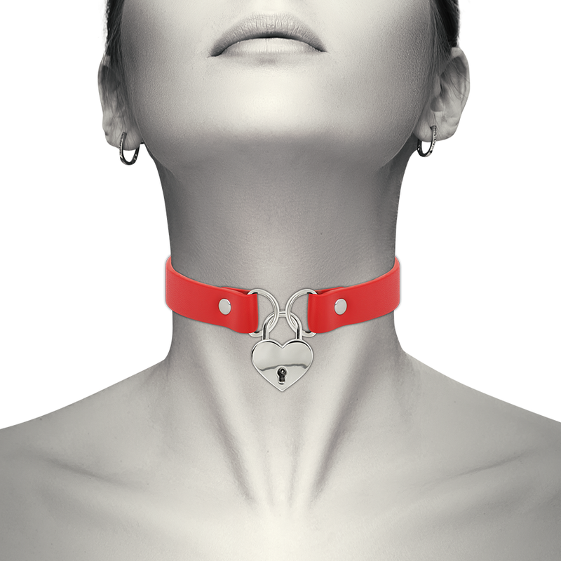 COQUETTE CHIC DESIRE - RED VEGAN LEATHER NECKLACE WITH HEART ACCESSORY WITH KEY - Image 2