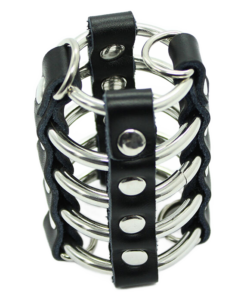 OHMAMA FETISH - PENIS CAGE WITH METAL RINGS AND LEATHER STRAPS