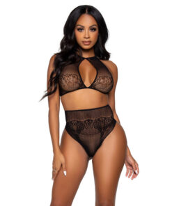 LEG AVENUE - TWO PIECES SET HALTER CROP TOP  THONG PANTY PANTY ONE SIZE