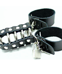 Alternative view of OHMAMA FETISH - PENIS CAGE WITH METAL RINGS AND LEATHER STRAPS