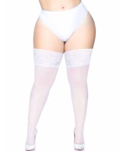 LEG AVENUE - PLUS SIZE STAY UP SHEER WHITE
