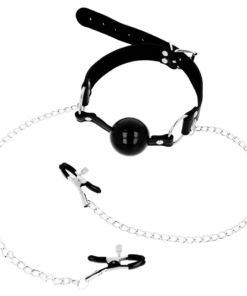 OHMAMA FETISH BLACK BALL GAG WITH NIPPLE CLAMPS