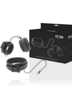 Alternative view of FETISH SUBMISSIVE - VEGAN LEATHER NECKLACE AND HANDCUFFS WITH NOPRENE LINING