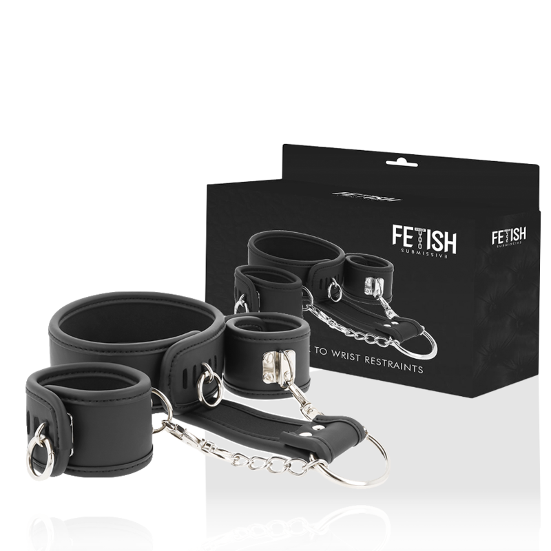 FETISH SUBMISSIVE - VEGAN LEATHER NECKLACE AND HANDCUFFS WITH NOPRENE LINING - Image 2