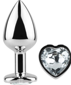 SECRETPLAY - METAL BUTT PLUG CLEAR CRYSTAL HEART SMALL SIZE 7 CM