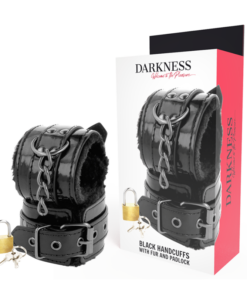 DARKNESS - BLACK ADJUSTABLE LEATHER HANDCUFFS WITH PADLOCK