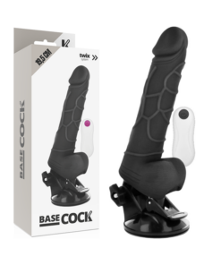 BASECOCK REALISTIC VIBRATOR REMOTE CONTROL BLACK 19.5CM WITH TESTICLES