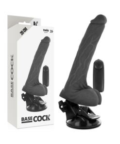 BASECOCK REALISTIC VIBRATOR REMOTE CONTROL BLACK 20CM WITH TESTICLES