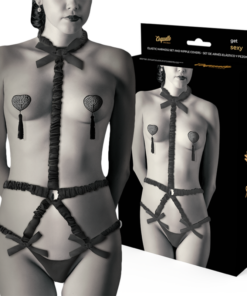 COQUETTE CHIC DESIRE - ELASTIC HARNESS SET AND NIPPLE COVERS BLACK