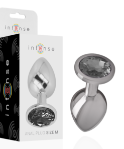 INTENSE - ALUMINUM METAL ANAL PLUG WITH BLACK GLASS SIZE M