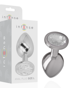 INTENSE - ALUMINUM METAL ANAL PLUG WITH SILVER CRYSTAL SIZE L