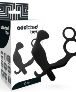 ADDICTED TOYS - ANAL PLUG WITH DOUBLE PENIS RING AND TESTICLES BLACK