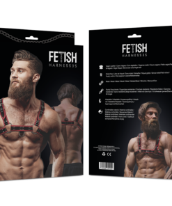 Alternative view of FETISH SUBMISSIVE ATTITUDE - MENS ECO-LEATHER CHEST HARNESS BLACK/RED