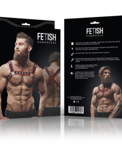 Alternative view of FETISH SUBMISSIVE ATTITUDE - MENS ECO-LEATHER CHEST BULLDOG HARNESS BLACK/RED