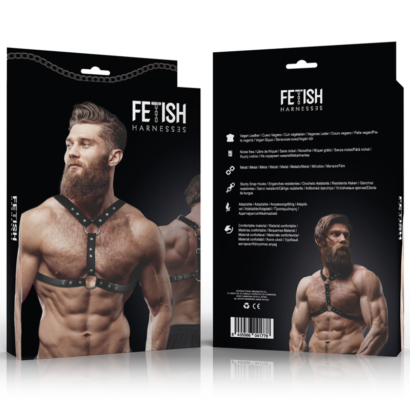 FETISH SUBMISSIVE ATTITUDE - ECO-LEATHER CHEST HARNESS WITH DOUBLE SUPPORT AND STUDS FOR MEN - Image 2