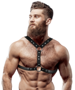 FETISH SUBMISSIVE ATTITUDE - ECO-LEATHER CHEST HARNESS WITH DOUBLE SUPPORT AND STUDS FOR MEN