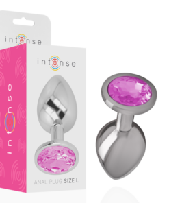 INTENSE - ALUMINUM METAL ANAL PLUG WITH PINK CRYSTAL SIZE L