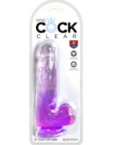 Alternative view of KING COCK - CLEAR REALISTIC PENIS WITH BALLS 13.5 CM PURPLE