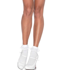 LEG AVENUE - WHITE LACE RUFFLE SOCKS