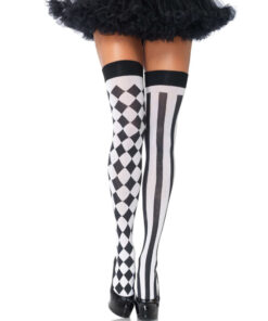 LEG AVENUE - BLACK/WHITE ARLEQUIN HIGH SOCKS
