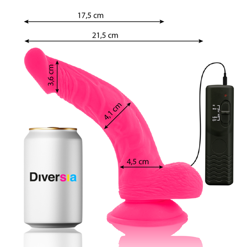 DIVERSIA - FLEXIBLE VIBRATING DILDO PINK 21.5 CM -O- 4.5 CM - Image 2