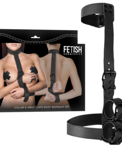 Alternative view of FETISH SUBMISSIVE BONDAGE - COLLAR  WRIST CUFFS BODY RESTRAINT SET