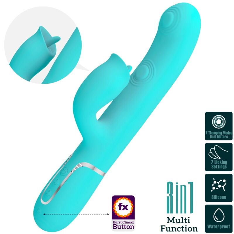 PRETTY LOVE - RABBIT VIBRATOR WITH LICKING AQUA GREEN - Image 3