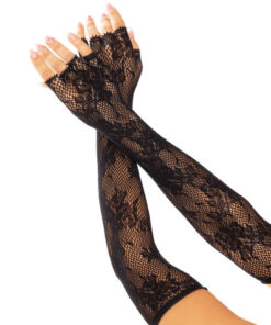 LEG AVENUE - FLORAL NETWORK FINGERLESS GLOVES WHITE