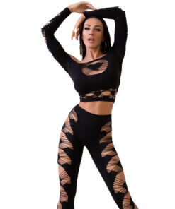 CHILIROSE - CR 4436 TOP  LEGGINS BLACK S/L