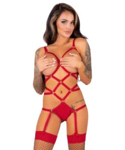 LIVCO CORSETTI FASHION - THIARA LC 20213 SET BODY + STOCKINGS RED S/M