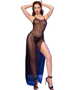CHILIROSE - CR 4707 LONG BABYDOLL  THONG BLACK S