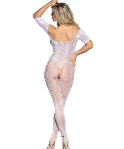 Alternative view of SUBBLIME - 951818 FISHNET CROTCHLESS BODYSTOCKING WITH WHITE ROSES PATTERN ONE SIZE