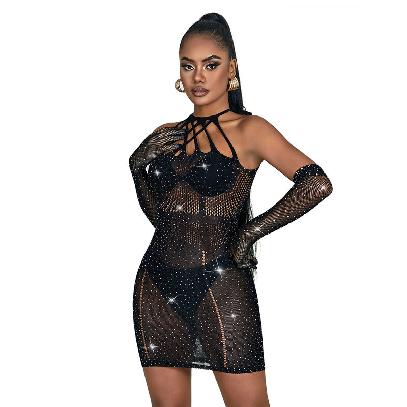 SUBBLIME - 952235 FISHNET DRESS WITH RHINESTONES BLACK ONE SIZE - Image 4