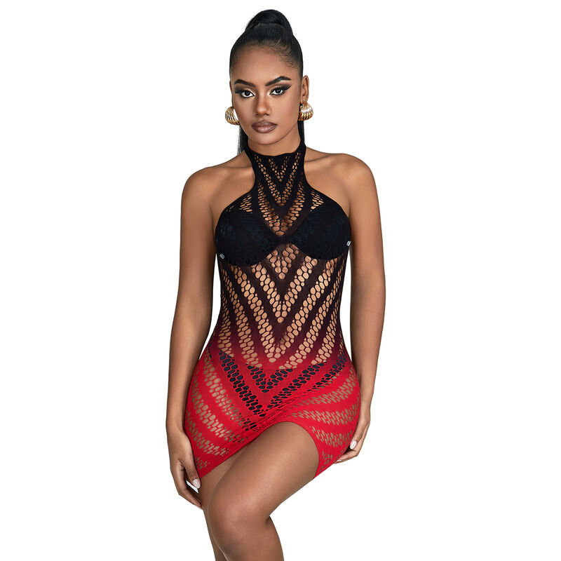 SUBBLIME - 952242 RED AND BLACK DEGRADED ELASTIC FISHNET DRESS ONE SIZE - Image 5