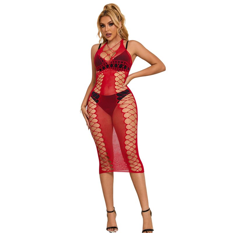 SUBBLIME - 952327 LONG RED FISHNET DRESS ONE SIZE - Image 2