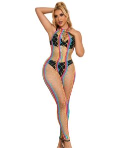 SUBBLIME - 952358 RAINBOW MESH HALTER NECK BODYSTOCKING XS/M