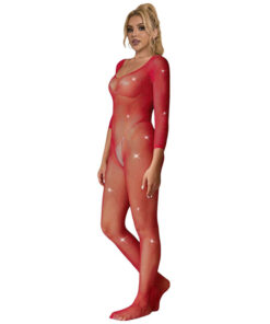 Alternative view of SUBBLIME - 952419 FISHNET BODYSTOCKING WITH DIAMONDS LONG SLEEVE RED XS/M