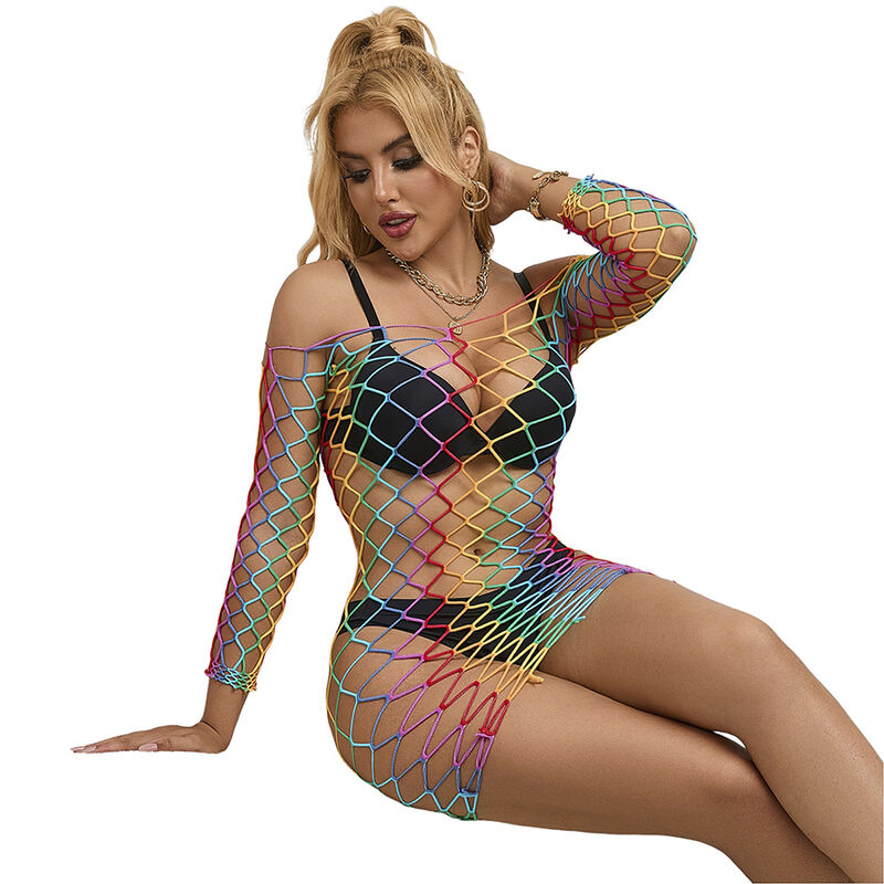 SUBBLIME - 952426 RAINBOW LONG SLEEVE FISHNET DRESS ONE SIZE - Image 2