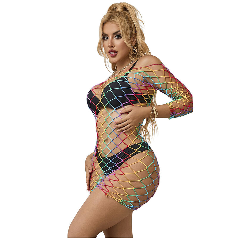 SUBBLIME - 952426 RAINBOW LONG SLEEVE FISHNET DRESS ONE SIZE - Image 5
