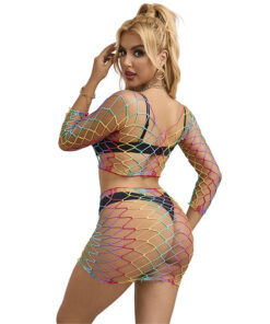 Alternative view of SUBBLIME - 952440 2-PIECE FISHNET SET LONG SLEEVE RAINBOW ONE SIZE
