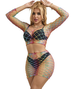SUBBLIME - 952440 2-PIECE FISHNET SET LONG SLEEVE RAINBOW ONE SIZE