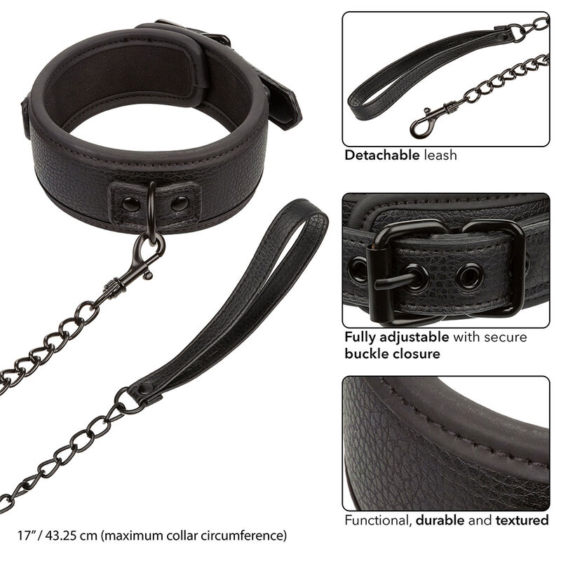CALEXOTICS - NOCTURNAL COLLAR LEASH LEATHER ADJUSTABLE BLACK - Image 4