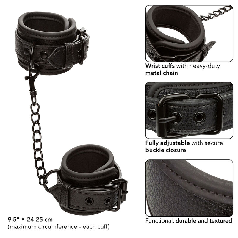 CALEXOTICS - NOCTURNAL LEATHER WRIST CUFFS ADJUSTABLE BLACK - Image 4