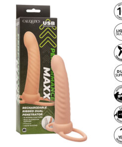 CALEXOTICS - MAXX RIBBED DUAL PENETRATOR 10 VIBRATIONS FLESH