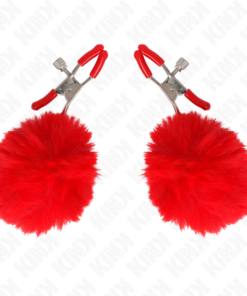 Alternative view of KINK - FAUX FUR BALL NIPPLE CLAMP RED 6 CM