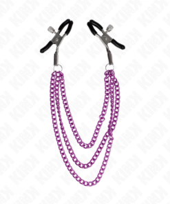 Alternative view of KINK - NIPPLE CLAMPS WITH 3 CHAINS PURPLE 20/23/28 CM