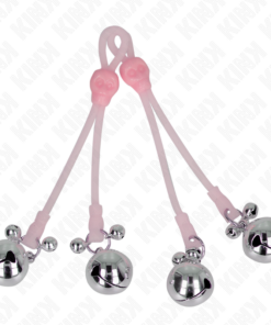 Alternative view of KINK - LUMINOUS SKULL NIPPLE CLAMPS WITH RING BELLS ADJUSTABLE PINK / SILVER