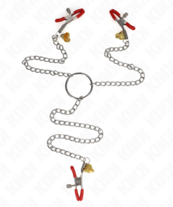 KINK - BELL TRIPLE NIPPLE AND CLIT CLAMPS RED WITH CHAIN 30 CM