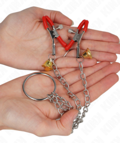Alternative view of KINK - BELL TRIPLE NIPPLE AND CLIT CLAMPS RED WITH CHAIN 30 CM